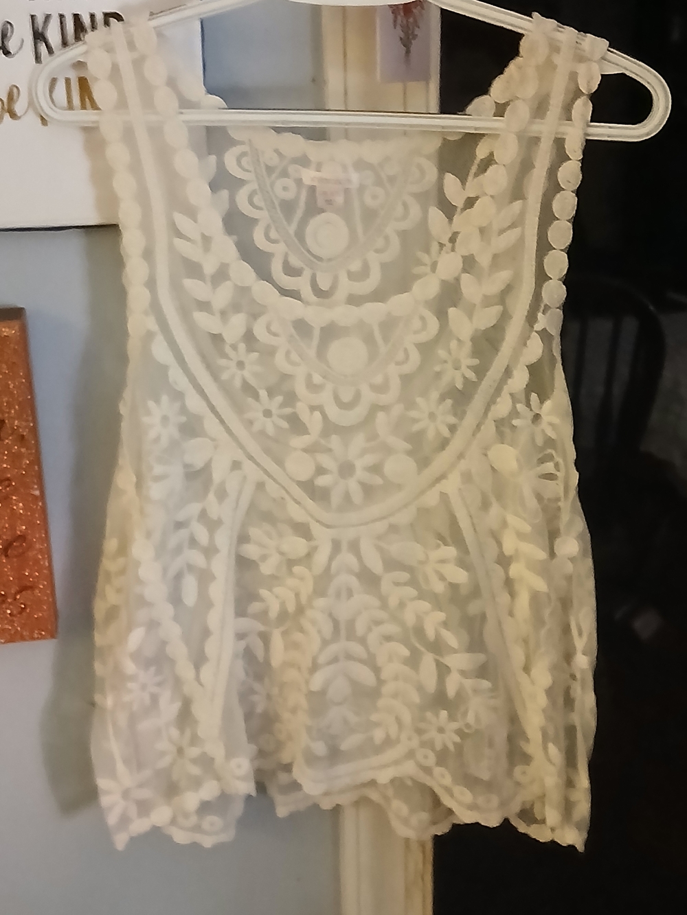 Embroidered Sheer Cream Tank Top